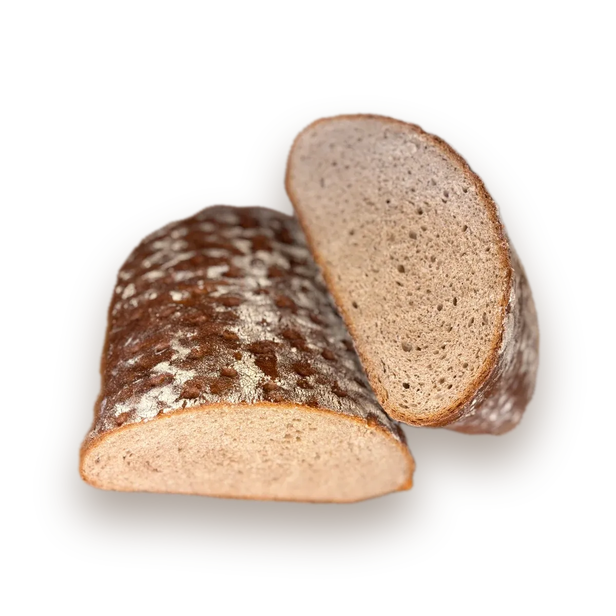 Angeschnittenes Bauernbrot mit bemehlter, rissiger Kruste